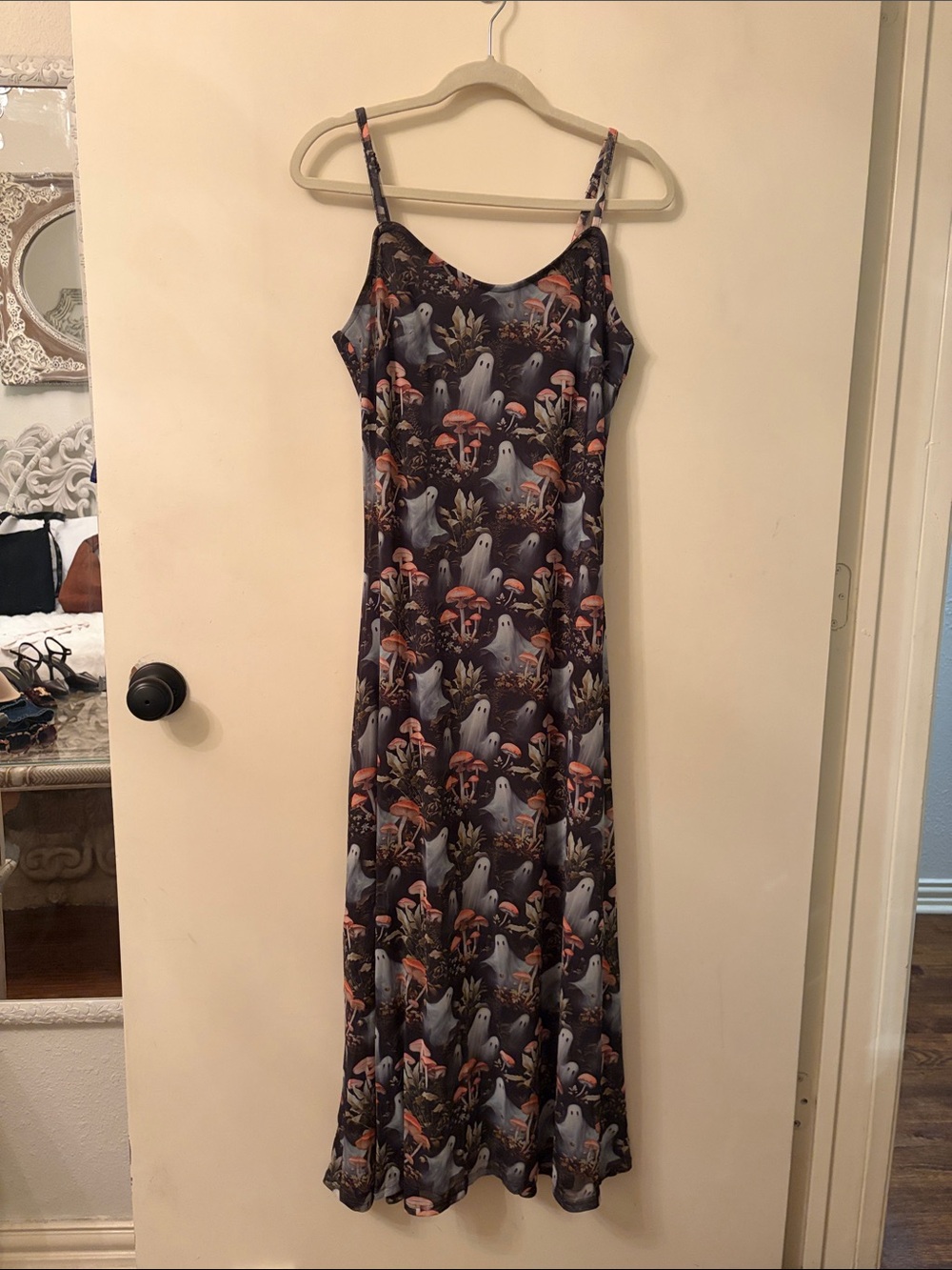 Ghost & Mushroom Slip Maxi Dress - Black/orange